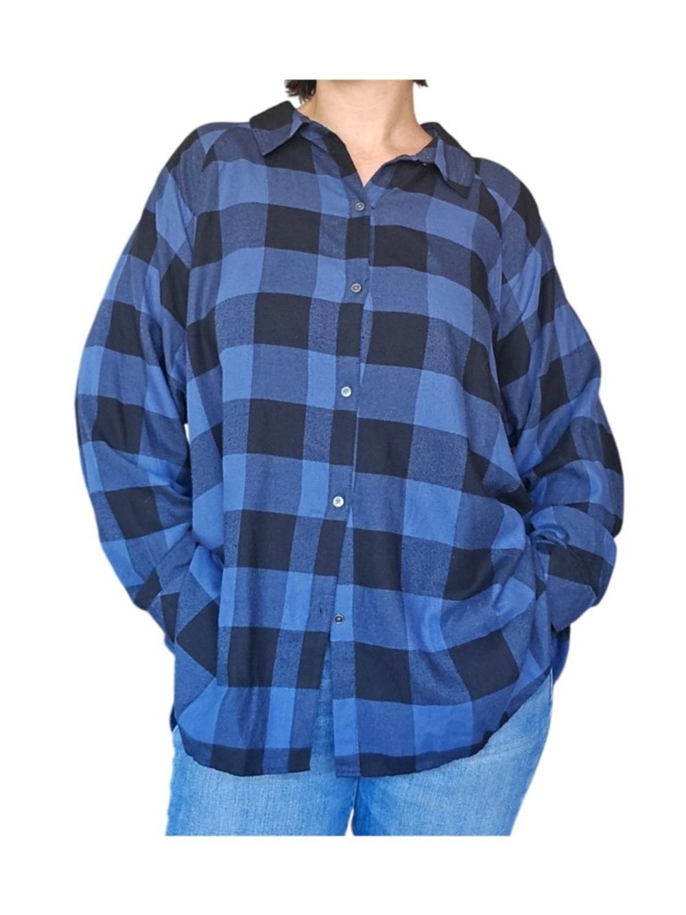 Westbound Blue Black Check Button Down Shirt Women 2X Fall Western Boho Grunge